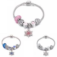 Brass Chain European Bracelets, with Lampwork, Flower, silver color plated & for woman & enamel & with cubic zirconia Approx 7 Inch 