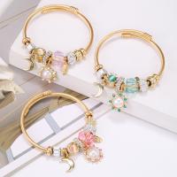 European Brass Cuff Bangles, Stainless Steel, with zinc alloy bead & Resin & Brass, Sun, gold color plated, for woman 