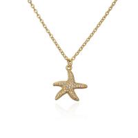 Cubic Zircon Micro Pave Brass Necklace, Starfish, 18K gold plated, micro pave cubic zirconia Approx 17.72 Inch 
