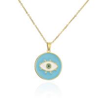 Brass Jewelry Necklace, Flat Round, 18K gold plated, with eye pattern & for woman & enamel Approx 17.72 Inch 