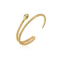 Brass Cuff Bangle, Snake, 18K gold plated, Adjustable & micro pave cubic zirconia & for woman, 62mm 