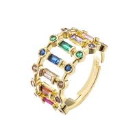 Cubic Zirconia Micro Pave Brass Finger Ring, 18K gold plated, Adjustable & micro pave cubic zirconia & for woman & hollow, multi-colored, 6mm 
