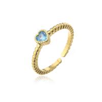 Brass Cuff Finger Ring, Heart, 18K gold plated, Adjustable & micro pave cubic zirconia & for woman 