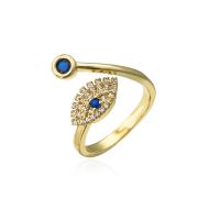 Brass Cuff Finger Ring, Eye, 18K gold plated, Adjustable & micro pave cubic zirconia & for woman 