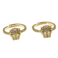 Cubic Zirconia Micro Pave Brass Finger Ring, Leopard, Adjustable & micro pave cubic zirconia & for woman, golden 