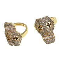 Cubic Zirconia Micro Pave Brass Finger Ring, Skull, Adjustable & micro pave cubic zirconia & for woman, golden 