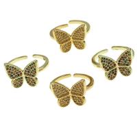 Brass Cuff Finger Ring, Butterfly, Adjustable & micro pave cubic zirconia & for woman, golden 