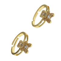 Cubic Zirconia Micro Pave Brass Finger Ring, Bear, Adjustable & micro pave cubic zirconia & for woman, golden 