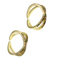 Brass Cuff Finger Ring, Adjustable & micro pave cubic zirconia & for woman, golden 