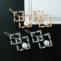 Hair Clip, Zinc Alloy, with Plastic Pearl, Rhombus, plated, fashion jewelry & for woman 