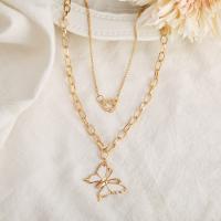 Enamel Zinc Alloy Necklace, Butterfly, plated, Double Layer & fashion jewelry & twist oval chain & oval chain & for woman, golden 