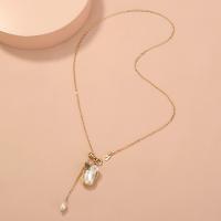 Plastic Pearl Necklace, Zinc Alloy, with Plastic Pearl, gold color plated, for woman, golden, nickel, lead & cadmium free, 500mm 