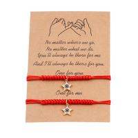 Laine cordon Bracelet, laiton, avec Fil de coton, étoile, Placage de couleur d'or, Réglable & bracelet tressé & unisexe & pavé de micro zircon, rouge Vendu par paire