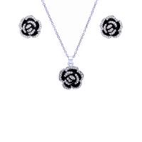 Rhinestone Zinc Alloy Jewelry Set, Stud Earring & necklace, with Rhinestone, Rose, plated, oval chain & for woman & enamel Approx 16 Inch 