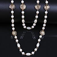 Plastic Pearl Necklace, Zinc Alloy, with Clear Quartz & Plastic Pearl, Rose, gold color plated, for woman, golden Approx 61 Inch 