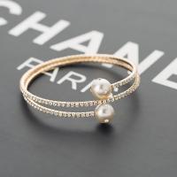 Zinc Alloy Cuff Bangle, with Rhinestone & Plastic Pearl, plated, for woman, Champagne 