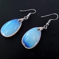 Sea Opal Drop Earring, with Zinc Alloy, Teardrop, for woman, white 