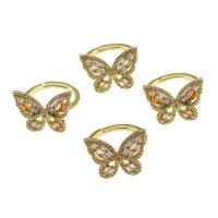Cubic Zirconia Micro Pave Brass Finger Ring, Butterfly, Adjustable & micro pave cubic zirconia & for woman, golden 