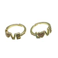 Cubic Zirconia Micro Pave Brass Finger Ring, Alphabet Letter, Adjustable & micro pave cubic zirconia & for woman, golden 