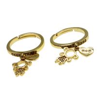 Zircon pavent l'anneau en laiton de doigt, Réglable & Avec Pendentif & pavé de micro zircon & pour femme, doré Vendu par PC