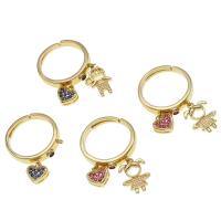 Cubic Zirconia Micro Pave Brass Finger Ring, Adjustable & With Pendant & micro pave cubic zirconia & for woman 