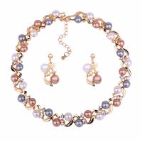 Fashion Zinc Alloy Jewelry Sets, earring & necklace, with Plastic Pearl, plated, fashion jewelry & for woman & with rhinestone nickel, lead & cadmium free 