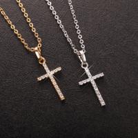 Rhinestone Zinc Alloy Necklace, with Rhinestone, with 7cm extender chain, Cross, plated, oval chain & for woman Approx 17 Inch 