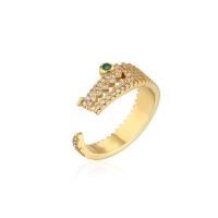 Brass Cuff Finger Ring, Crocodile, 18K gold plated, Adjustable & micro pave cubic zirconia & for woman 8mm 