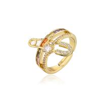 Cubic Zirconia Micro Pave Brass Finger Ring, Safety Pin, 18K gold plated, Adjustable & micro pave cubic zirconia & for woman, multi-colored, 6mm 