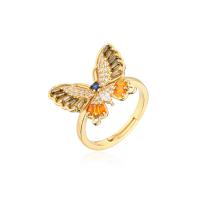 Cubic Zirconia Micro Pave Brass Finger Ring, Butterfly, 18K gold plated, Adjustable & micro pave cubic zirconia & for woman 