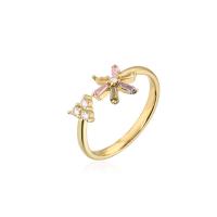 Brass Cuff Finger Ring, Flower, 18K gold plated, Adjustable & micro pave cubic zirconia & for woman, 17-19mm 