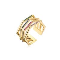 metal Anillo de dedo Cuff, 18K chapado en oro, Ajustable & micro arcilla de zirconia cúbica & para mujer & hueco, más colores para la opción, 11mm, Vendido por UD