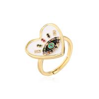 Cubic Zirconia Micro Pave Brass Finger Ring, Heart, 18K gold plated, Adjustable & with eye pattern & micro pave cubic zirconia & for woman 