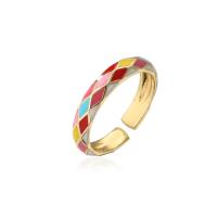 Brass Cuff Finger Ring, 18K gold plated, Adjustable & for woman & enamel, multi-colored, 4mm 