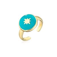 Brass Cuff Finger Ring, 18K gold plated, Adjustable & for woman & enamel 24mm 