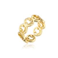 Brass Cuff Finger Ring, Smiling Face, 18K gold plated, Adjustable & for woman & hollow, 8mm 