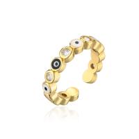 Brass Cuff Finger Ring, 18K gold plated, Adjustable & evil eye pattern & micro pave cubic zirconia & for woman, 4mm 