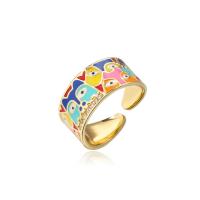Brass Cuff Finger Ring, 18K gold plated, Adjustable & evil eye pattern & micro pave cubic zirconia & for woman & enamel 10mm 