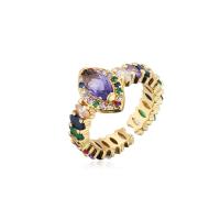 Cubic Zirconia Micro Pave Brass Finger Ring, 18K gold plated, Adjustable & micro pave cubic zirconia & for woman 19mm,4mm 