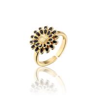 Brass Finger Ring, Sunflower, 18K gold plated, Adjustable & for woman & enamel 12mm 