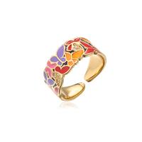 Brass Open Finger Ring, gold color plated, Adjustable & with butterfly pattern & micro pave cubic zirconia & for woman & enamel, mixed colors, 9mm 