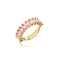Cubic Zirconia Micro Pave Brass Finger Ring, 18K gold plated, Adjustable & micro pave cubic zirconia & for woman 6mm 