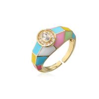 Cubic Zirconia Micro Pave Brass Finger Ring, 18K gold plated, Adjustable & micro pave cubic zirconia & for woman & enamel, mixed colors, 18mm 