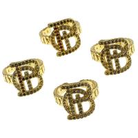 Brass Cuff Finger Ring, Letter B, Adjustable & micro pave cubic zirconia & for woman, golden 