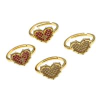Cubic Zirconia Micro Pave Brass Finger Ring, Heart, Adjustable & micro pave cubic zirconia & for woman 