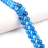 Perlas de cristal de moda, Cuarzo Craquelado, Esférico, pulido, Bricolaje, azul, longitud:38 cm, Vendido por Sarta