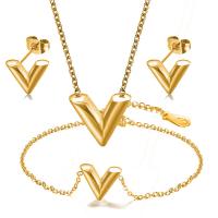 Fashion Zinc Alloy Jewelry Sets, Stud Earring & bracelet & necklace, Letter V, plated, three pieces & fashion jewelry & for woman nickel, lead & cadmium free 