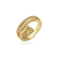 Brass Cuff Finger Ring, 18K gold plated, Adjustable & micro pave cubic zirconia & for woman, 5mm 