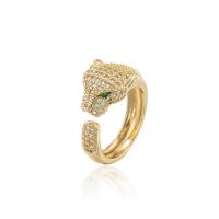Brass Cuff Finger Ring, Leopard, 18K gold plated, Adjustable & micro pave cubic zirconia & for woman, 5mm 