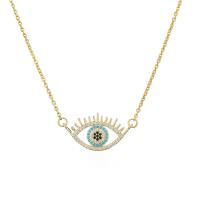 Cubic Zircon Micro Pave Brass Necklace, Evil Eye, 18K gold plated, micro pave cubic zirconia & for woman & hollow, 28mm Approx 17.72 Inch 